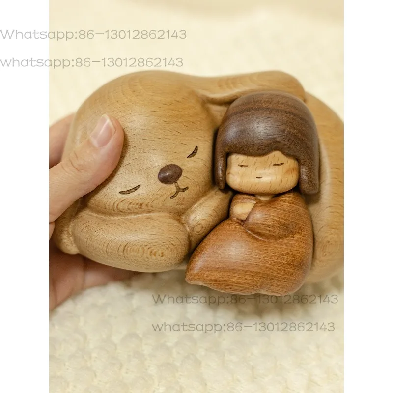 Rabbit girl desktop cute solid wood ornament, healing ornament, Valentine's Day gift for girlfriend can be engraved