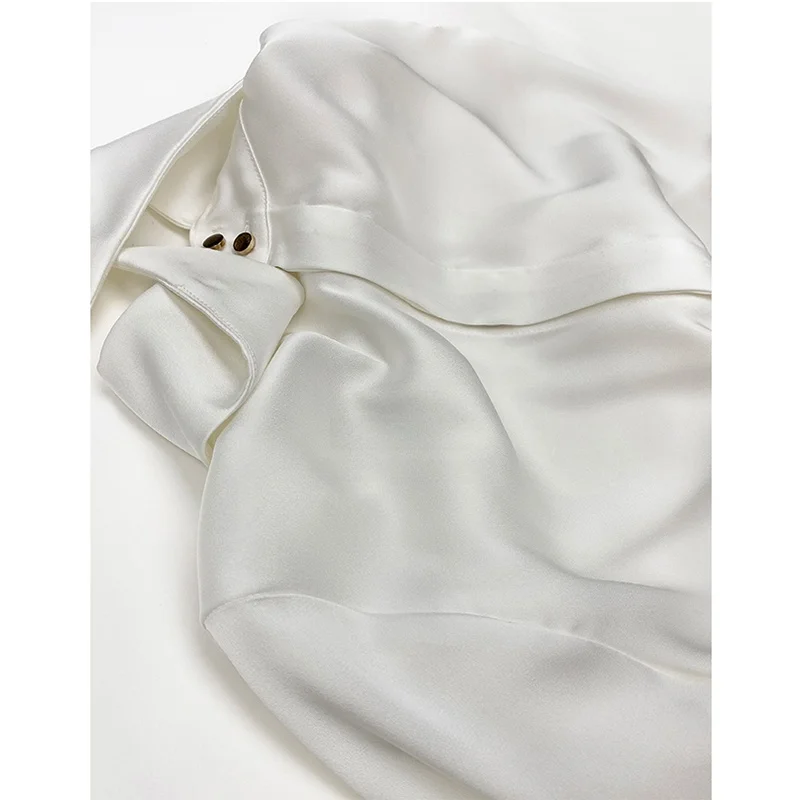 Acetate Satin Long Sleeve Sharp Collar Women's Shirt Drapey Professional Top Brand Buckle European Style Fashionable Commute ...