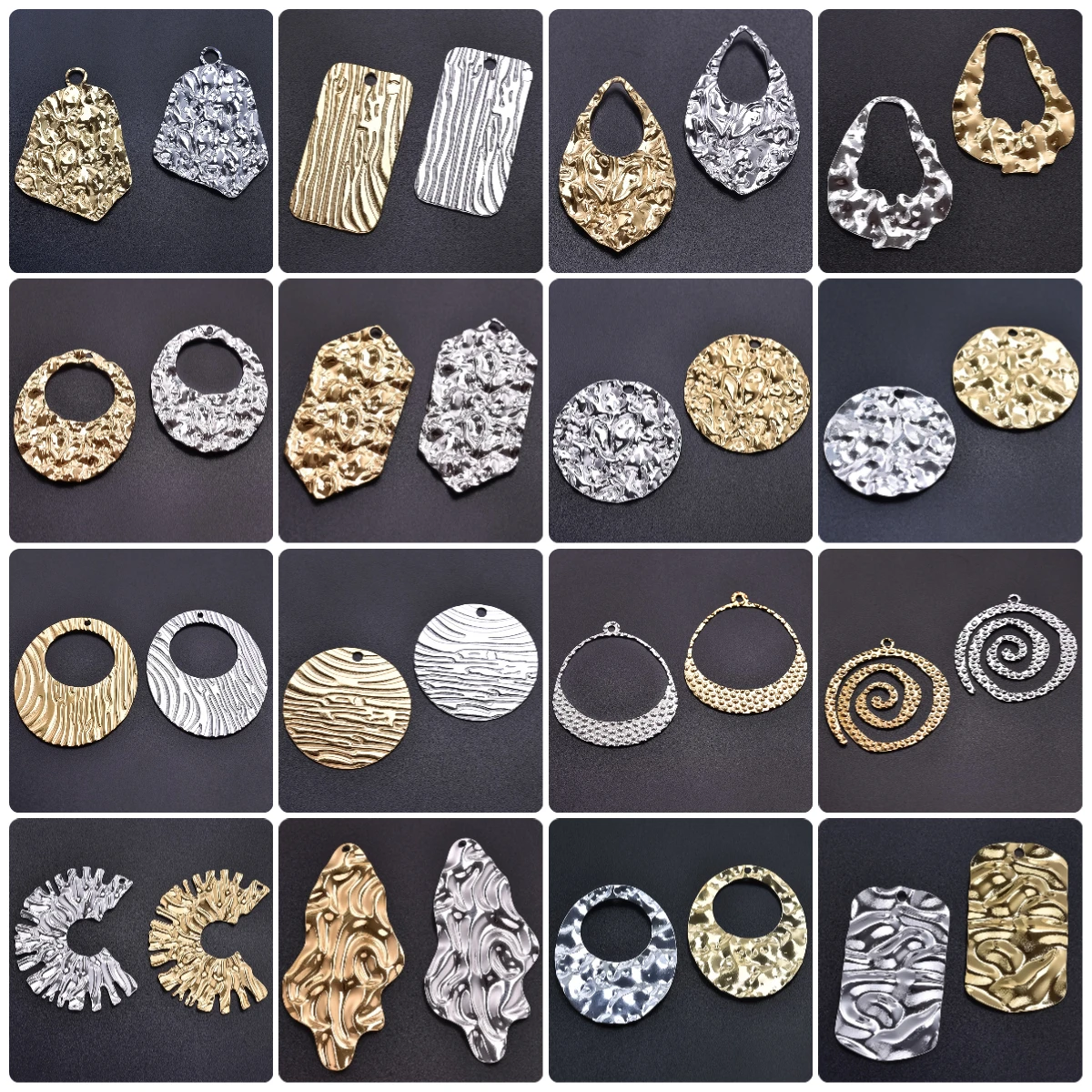 

10PCS/lot Textured Exaggerated Geometric Irregular Pendants Charms Stainless Steel DIY Jewelry Making Findings Necklace Earrings