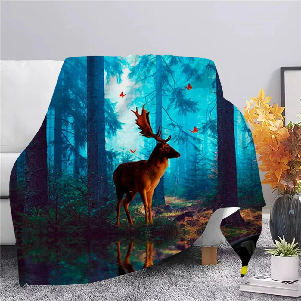 

CLOOCL Fashion Animals Flannel Blankets Dream Forest Elk 3D Printed Throw Blanket for Beds Travel Portability Thin Quilts 5 Size