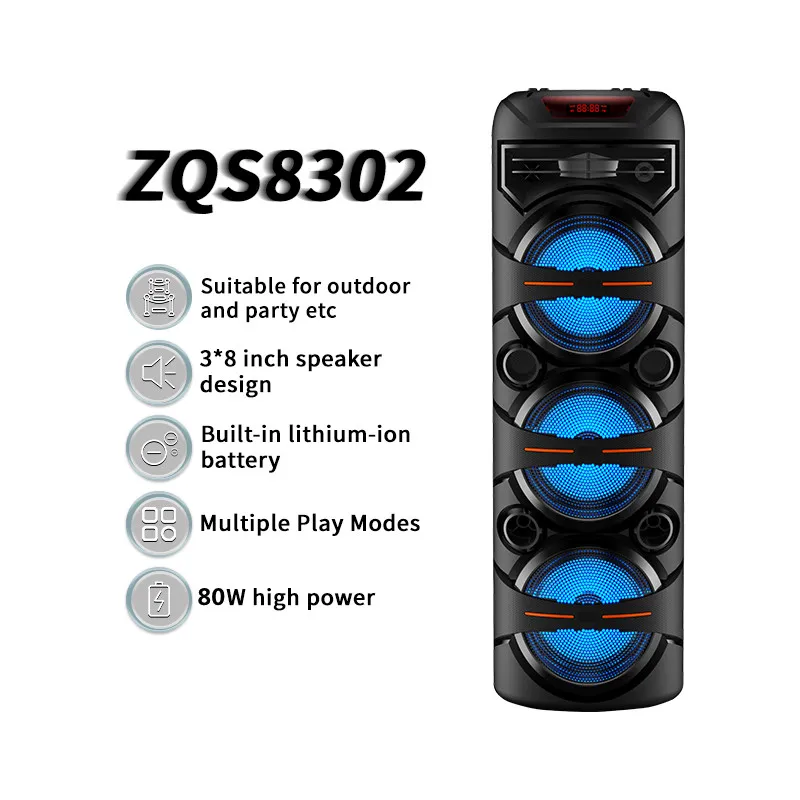 2024 New Wireless Bluetooth Speaker 8 Inch Speakers X3 Subwoofer Outdoor Portable Party Soundbox Square Dance Boombox with Mic