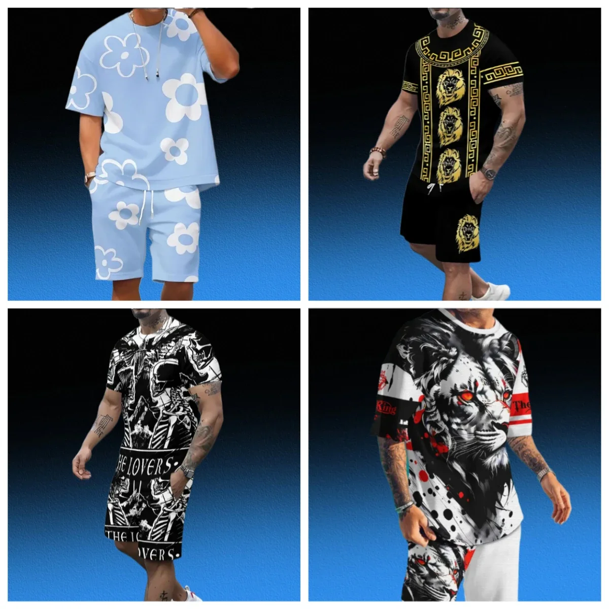 

25 Summer Hot Selling Men's Shorts Short Sleeved Set with 3D Printing, Quick Drying, Breathable, Fashionable and Comfortable Set
