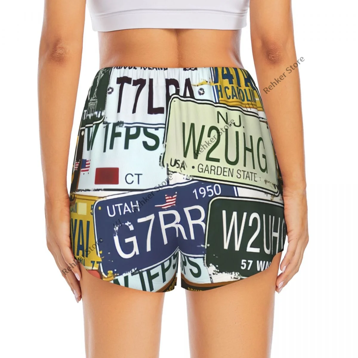 ワークアウトショーツフィットネス速乾性二重層ショーツオリジナルレトロスタイルプレートクリエイティブトラベルヨガショートジムレギンス