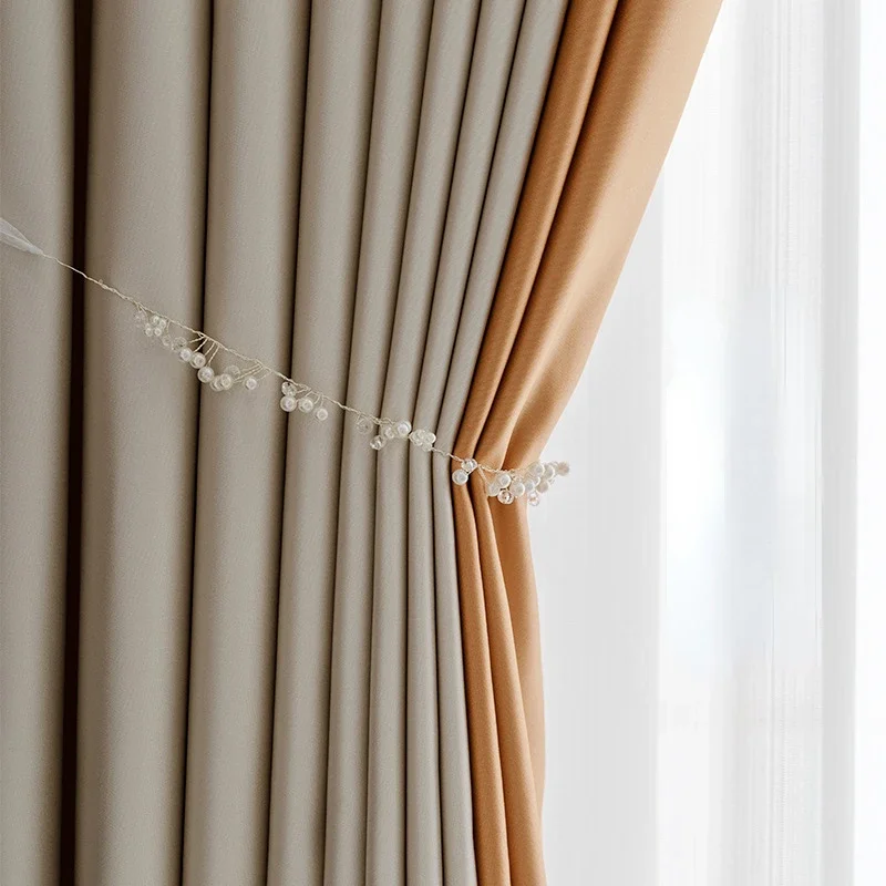 American French Curtains for Living Room Bedroom Fabric Thickened Solid Color High Precision Luxury Blackout Custom Szie