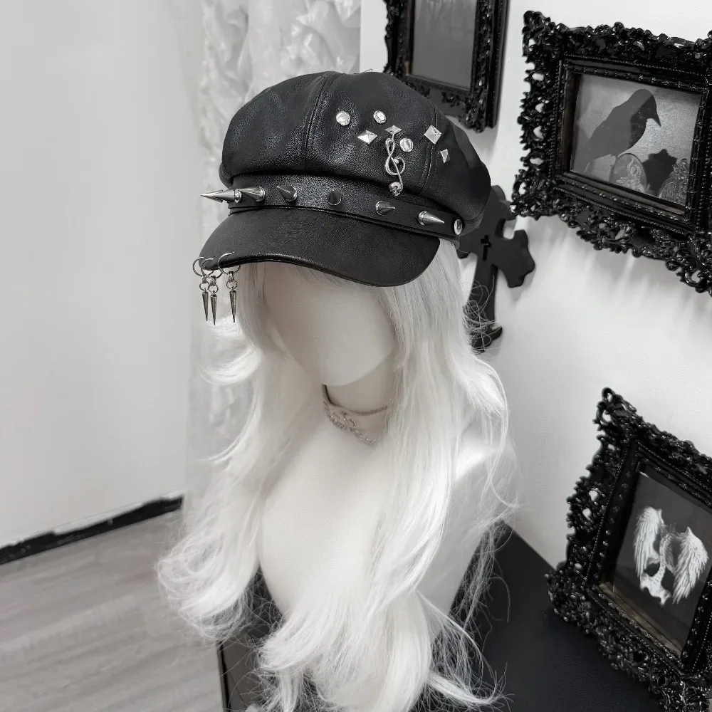 Versatile Japanese Sweet Cool Rock Hat Black Punk Subculture Beret Octagonal Hat