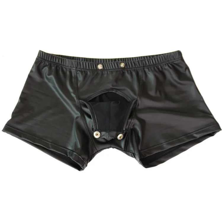 Heren U Bolle Buidel Boxershort Voor Homo 'S Sexy Lakleren Ondergoed Faux Lederen Onderkant Slipje Lage Taille Grappige Onderbroek