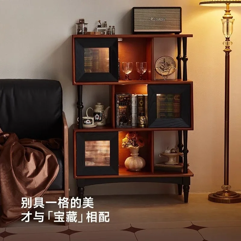 S1saa Retro vintage style entryway cabinet solid wood bookcase display sideboard module TV cabinet