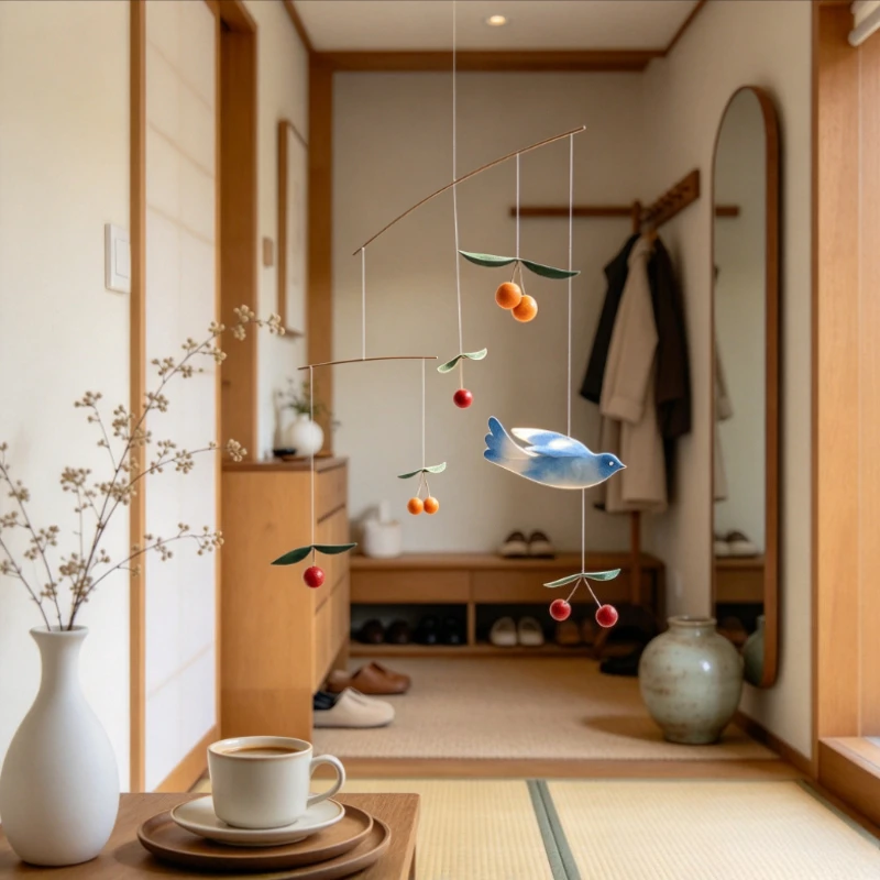 Cherry Peace Dove Mobile Wind Chime DIY Wooden Balance Pendant for Display Window Nursery Home Garden Hanging Decoration