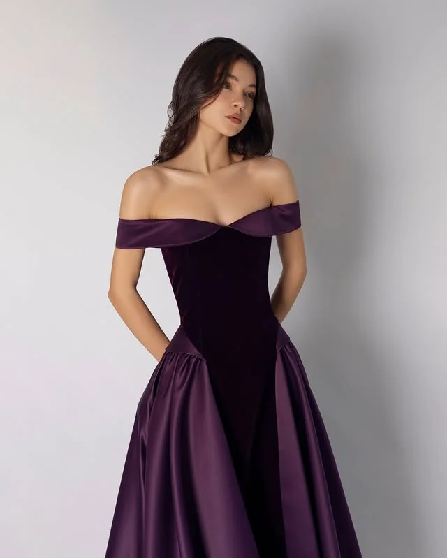 

Aenyrst Elegant Luxurious Party Dresses Purple Stylish Formal Occasion Prom Gowns Off-The-Shoulder A-Line Customized robe ete