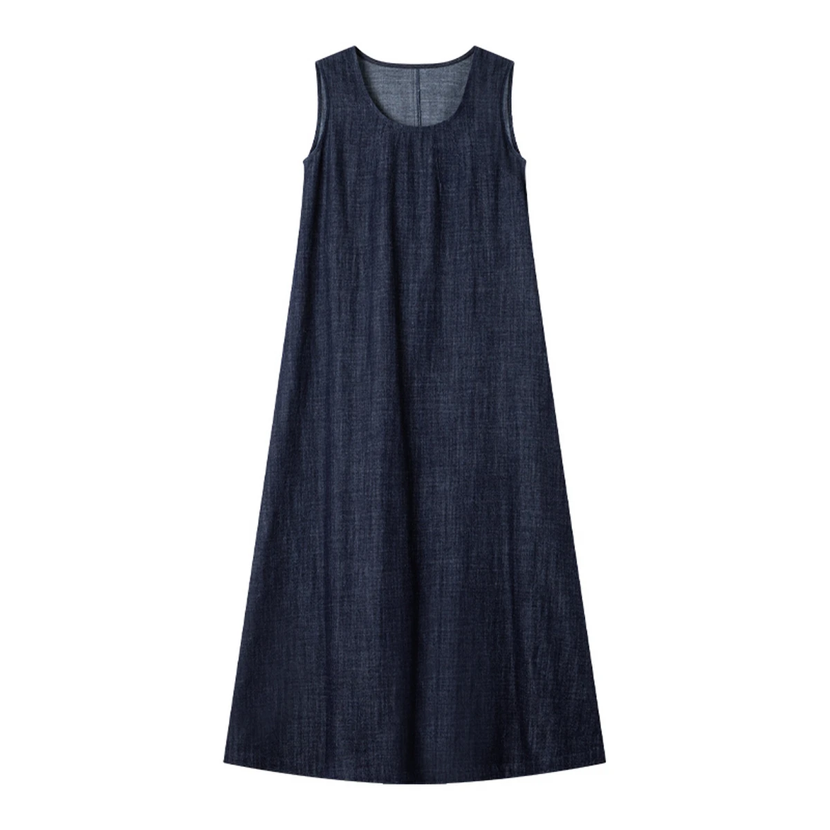 VIMLY Midi Dresses 2025 New Women Autumn Vintage Denim Sleeveless Dress Pure Cotton Loose Ladies Dresses Female Clothing M9821