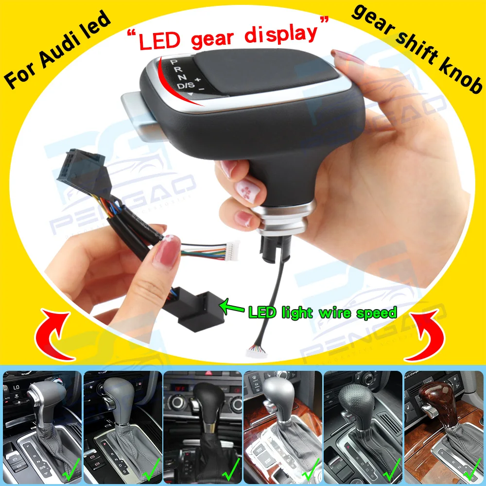 

Gear shift knob with LED lights for audi Q7 A6 C6 A7 A4 A5 B8 C7 Q5 S5 S7 handle gearbox dust cover car automatic transmission