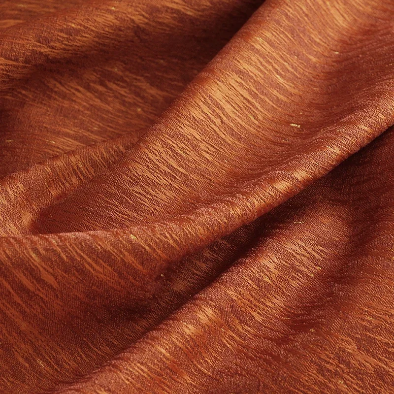 New Dark Orange Texture Jacquard Thickened Blackout Wind Proof Soundproof Curtains for Living Room Bedroom French Window