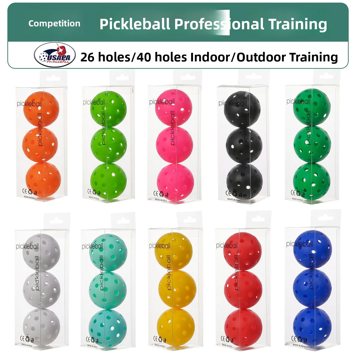 Professional Indoor Outdoor Pickleball Ball Training Practice 40 Holes Competition Grade Injection Moulded Pickleball Ball