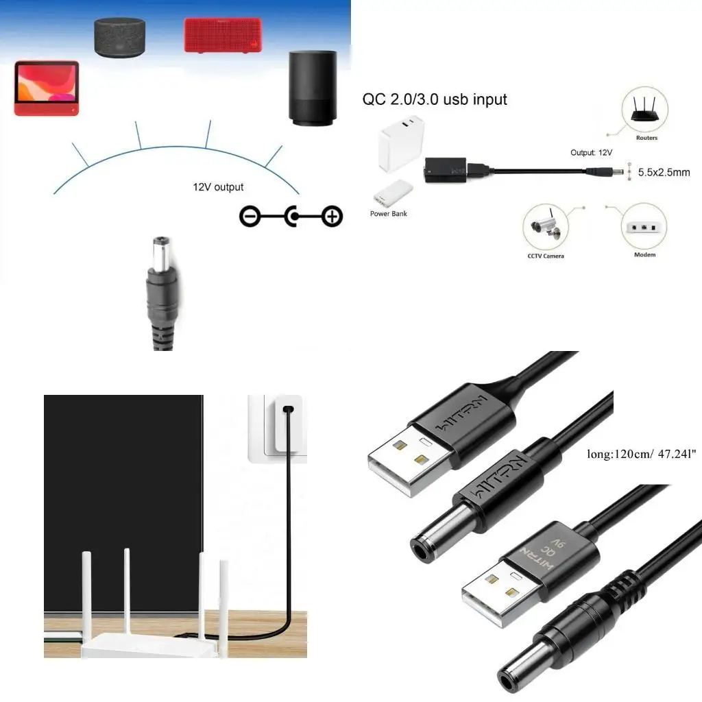 

R53C USB Line Line QC3.0 USB-A до DC5.5x2,5 мм PD-триггер-кабель для 12 В 9 В