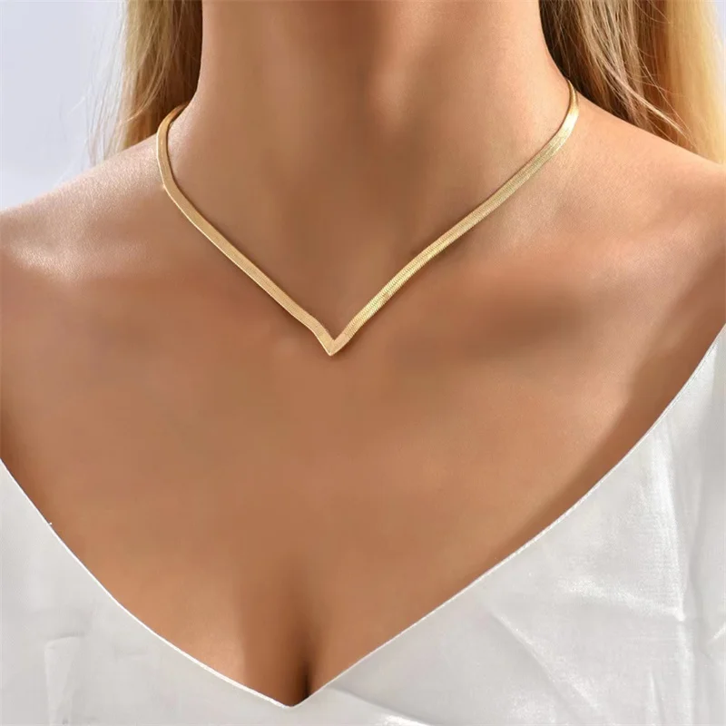 Punk Flat Blade Snake Link Chain Choker Necklace Gold Silver Color Stainless Steel Neck Chains Collar for Women Jewelry 2023