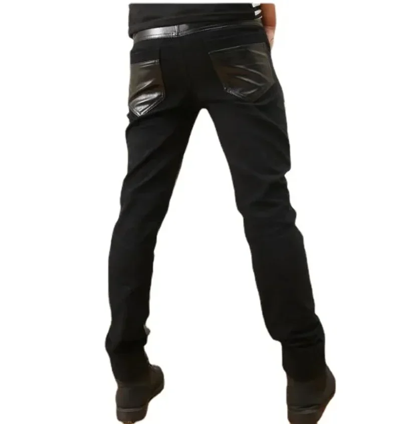 Men's Skinny Pu Faux Leather Motorcycle Biker Pants Men Rock Punk Hip Hop Faux Leather Motocycle Pants