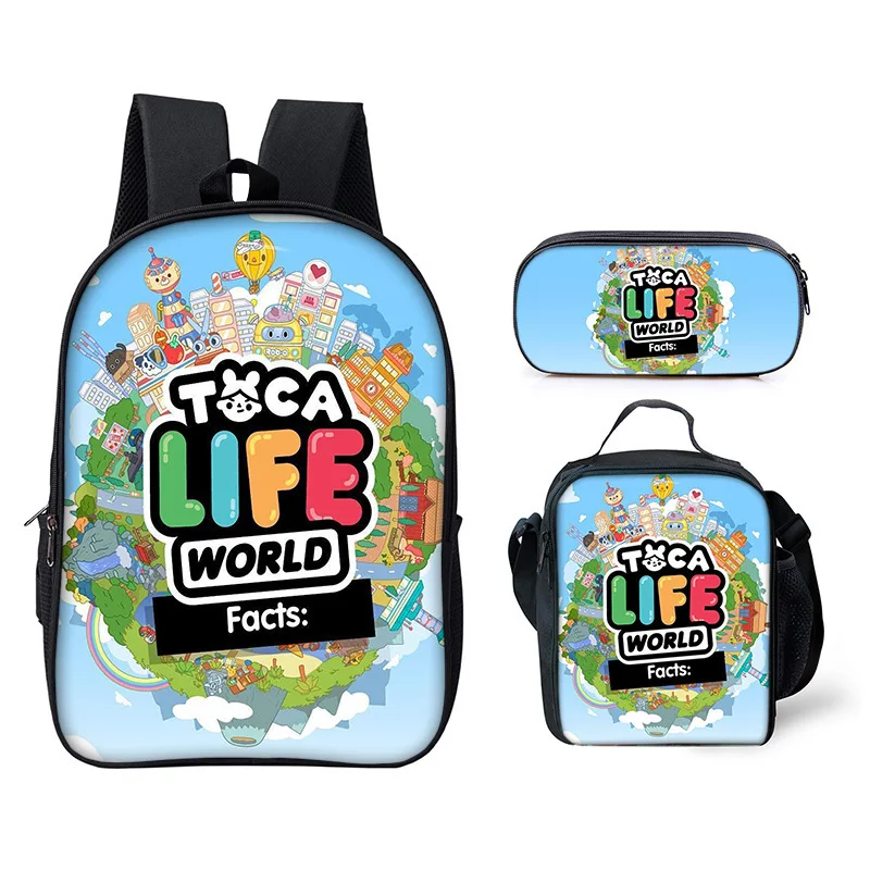 Harajuku Youthful Funny Toca Life World 3D Print 3pcs/Set Student Travel bags Laptop Daypack Backpack Lunch Bag Pencil Case