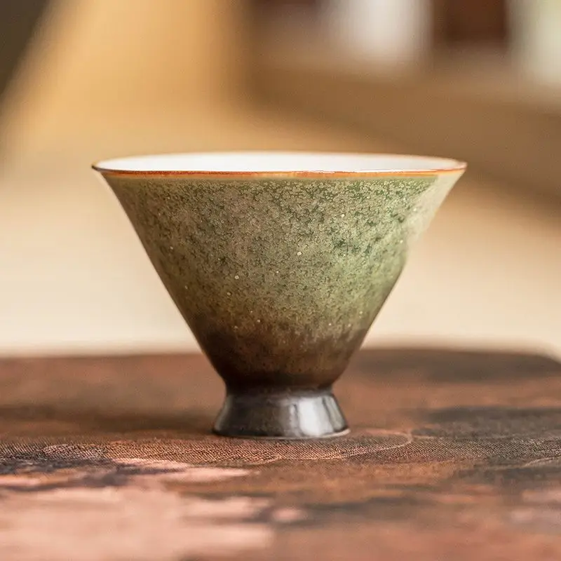 

Vintage Kiln Style Tea Cup, Emerald Green Starry Sky Hat Cup, Ceramic Tea Cup, Tea Tasting Cup