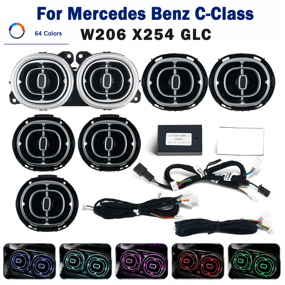 For Mercedes Benz Accessories C W206 GLC X254 64 Colors Air Vent Ambient Light Interior Decoration Original Car System Control