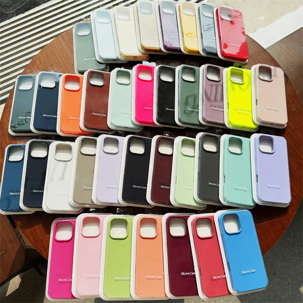 

Original Official Liquid Silicone Case For iPhone 16 15 14 11 12 13 Pro Max 14 15 16 Plus Logo Cases Back Cover With Retail Box
