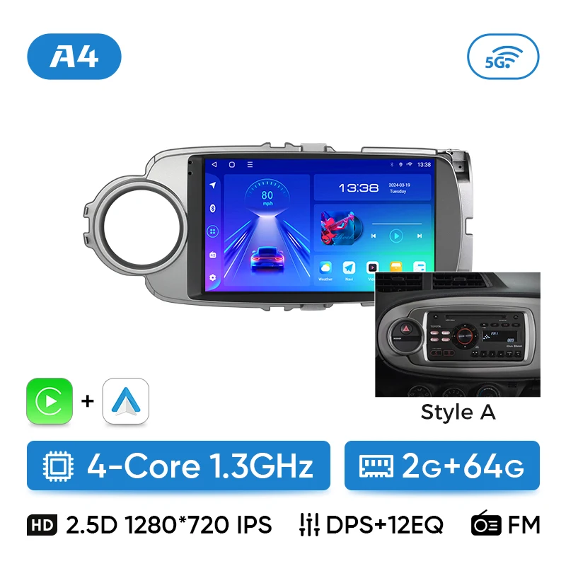 Ainavi Autoradio Voor Toyota Yaris 2012 2013 2014 2015 2016 2017 Android 13 Auto Draadloze Carplay 4G IPS Auto multimedia DSP 2 Din