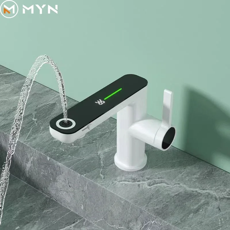 2024 Meiyani New Design LED Digital Display Spray Up Bathroom Faucet Multi Functional Face Wash Basin Faucet