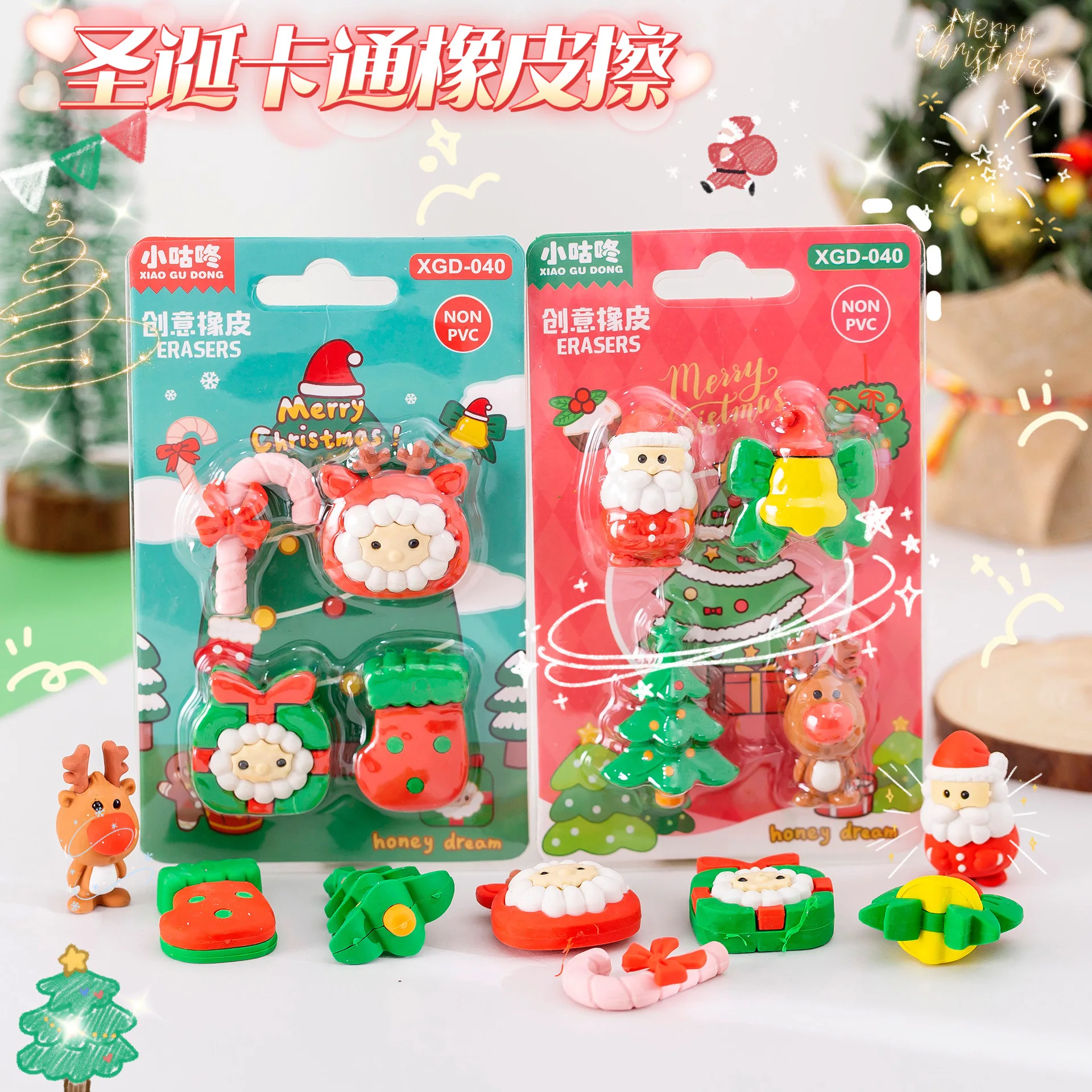 

Kawaii Korean Stationery Cartoon Santa Claus Eraser Set Kindergarten School Students Christmas Gifts Children Stationery Eraser