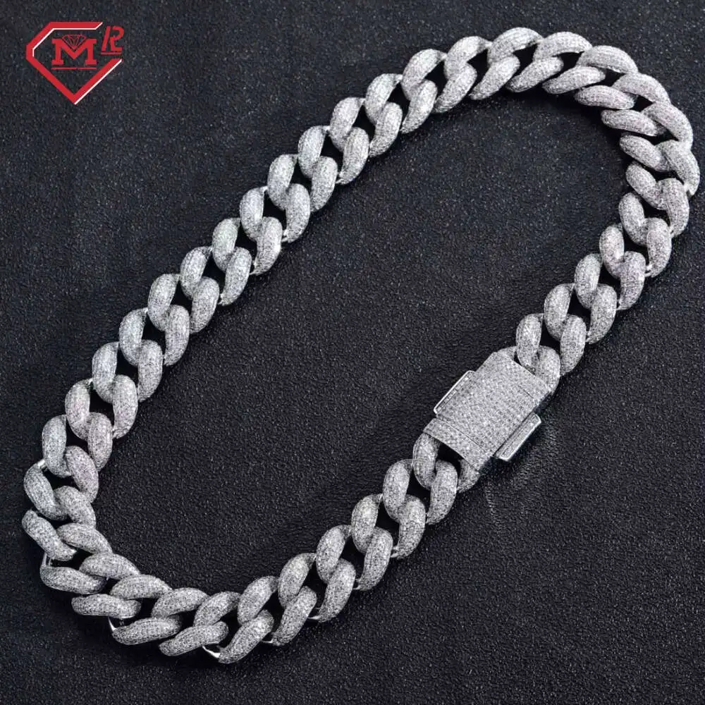 Hiphop 18mm Choker Cuban Necklace 925 Sterling Silver Iced Out Moissanite Cuban Link Chain