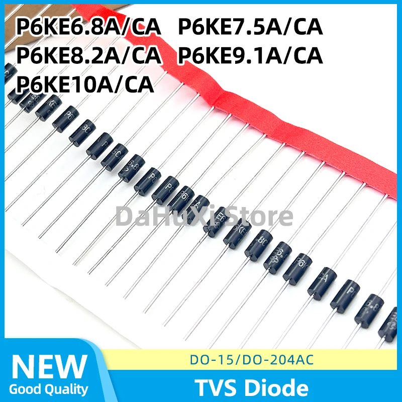 50PCS P6KE6.8A P6KE6.8CA P6KE7.5A P6KE7.5CA P6KE8.2A P6KE8.2CA P6KE9.1A P6KE9.1CA P6KE10A P6KE10CA TVS Diode DO-15 DO-204AC