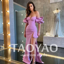 Purple Sweetheart Neck Evening Dresses Prom Dress Short Sleeves Floor Length Party Gowns 2024 High Slit Mermaid فساتين السهرة