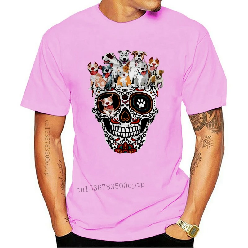 New Men Funny T Shirt Fashion tshirt  Pitbull Sugar Skull Women t-shirt