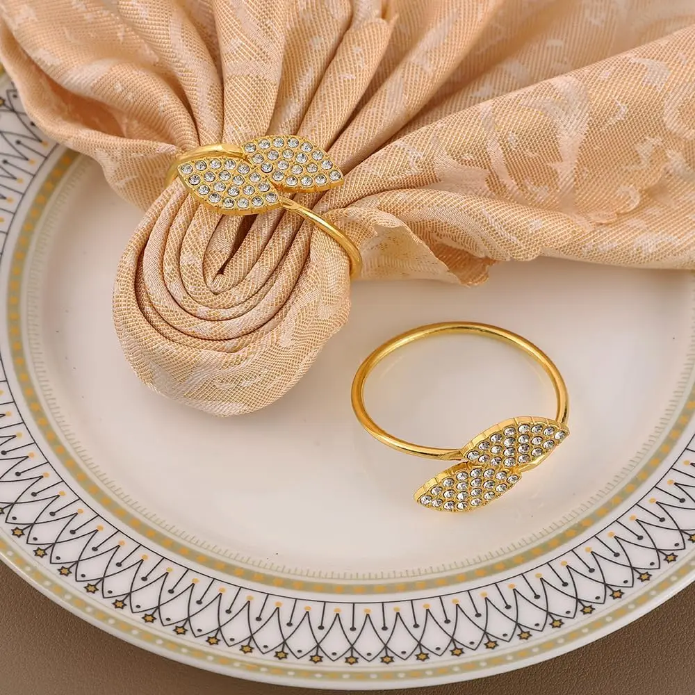 1-20PCS Napkin Rings Double Leaf Luxury Sparkling Table Decor Accessories for Hotel Wedding Dining Banquet Home Celebration