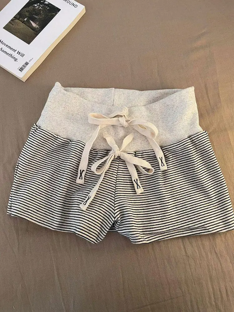 

Корейские повседневные брюки с высокой талией для женщин, летняя одежда для активного отдыха, полосатые сексуальные спортивные штаны для всех типов фигуры