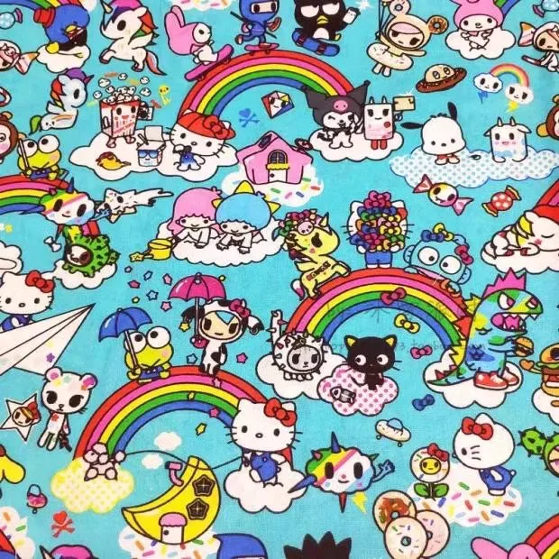 1Yard Sanrio Characters Rainbow 100% Cotton Fabric for Girl Clothes Hometextile Cushion Cover Backpack Needlework DIY