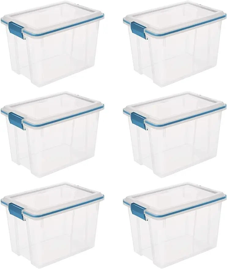 20 Qt Gasket Box, Stackable Storage Bin with Latching Lid and Tight Seal, Plastic Container to Organize Basement, Clea