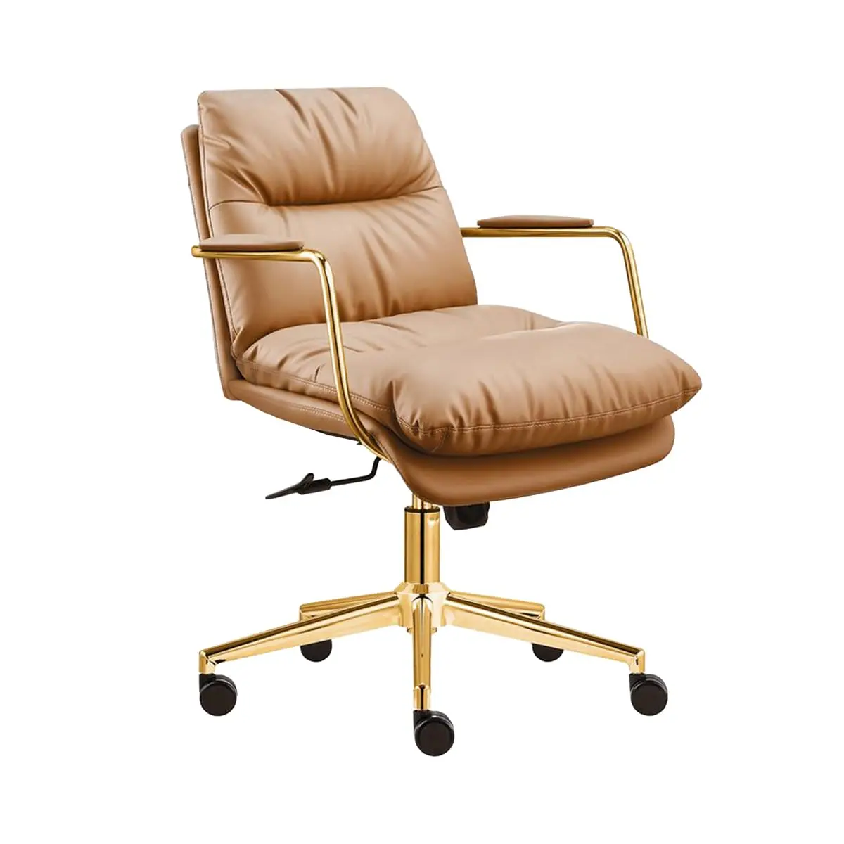 

PU Leather Swivel Office Desk Chair Height Adjustable Armrests Rolling Wheels Gold Frame Office Living Room, Customized