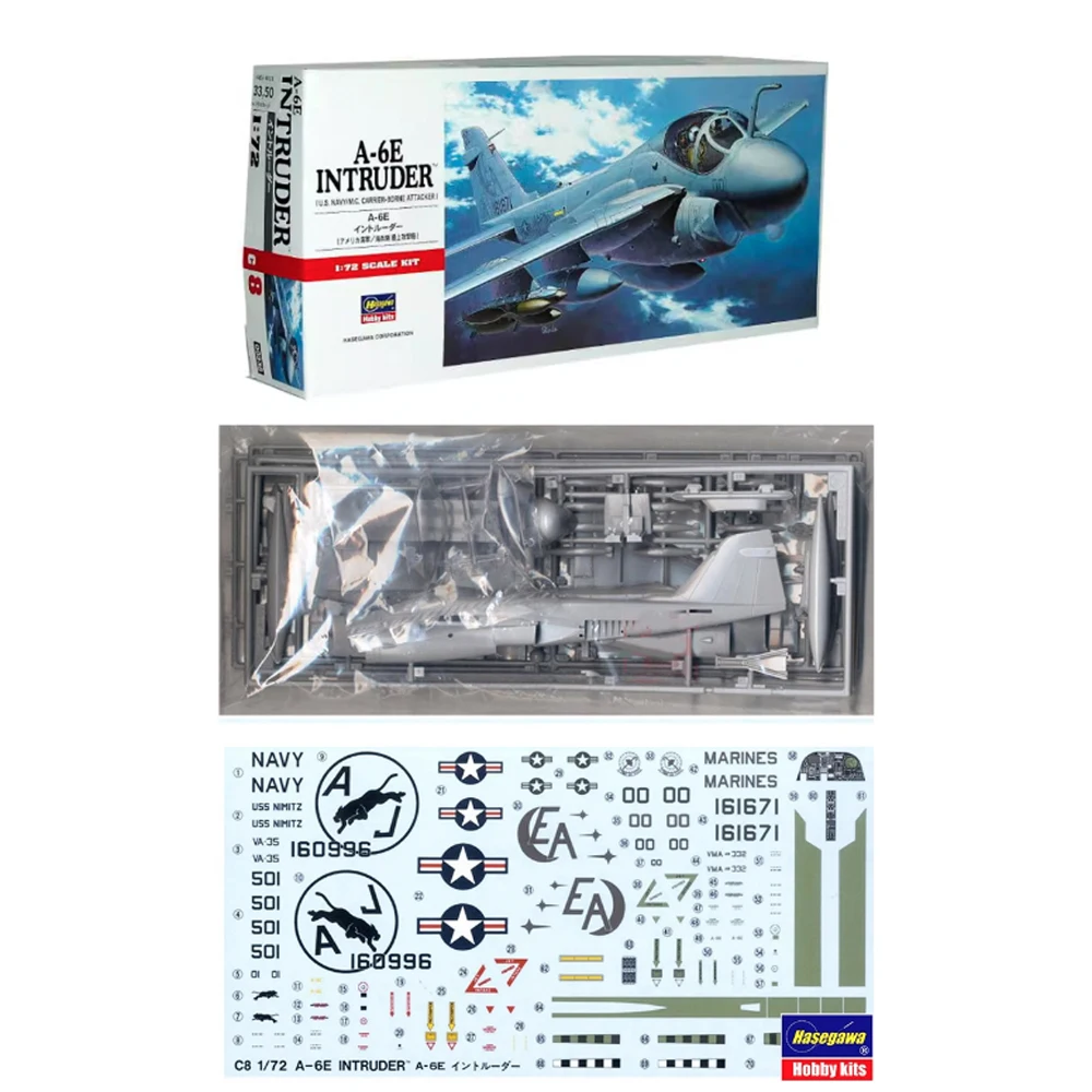 Hasegawa 00338 1:72 Scale US A6E A-6E Intruder Shipboard Attack Aircraft Plane Plastic Hobby Building  Assembly Model Kit