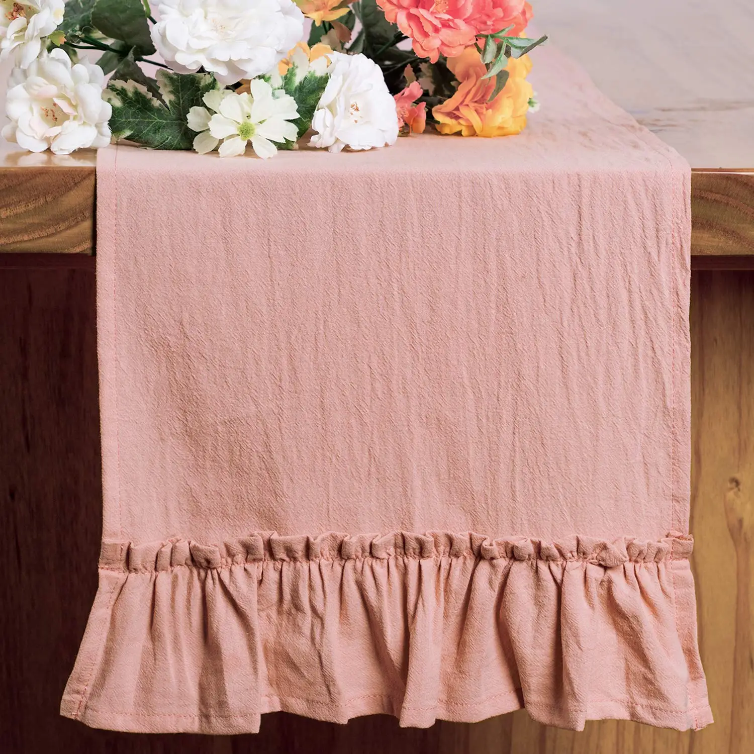 Pure Color Table Runner Shabby Chic Ruffled Table Runner for Baby Shower Bride Shower Rustic Home Table Decoration