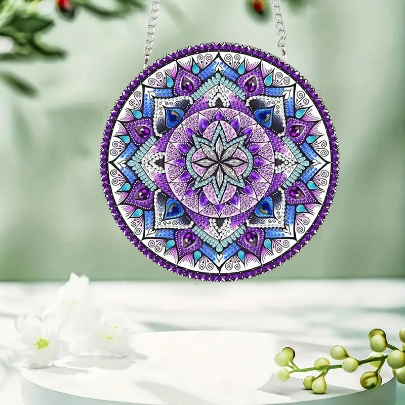 1 Exquisite DIY Artificial Wooden Diamond Painting Pendant with Colorful Patterns - Decorating Windows, Homes, Gardens, and Hol