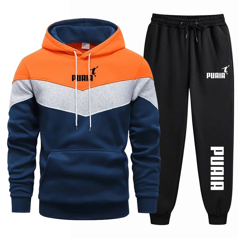 Chándal de lana gruesa y cálida para hombre, conjunto de Sudadera con capucha y pantalones de 2 piezas, ropa deportiva de tendencia, Hip Hop, otoño