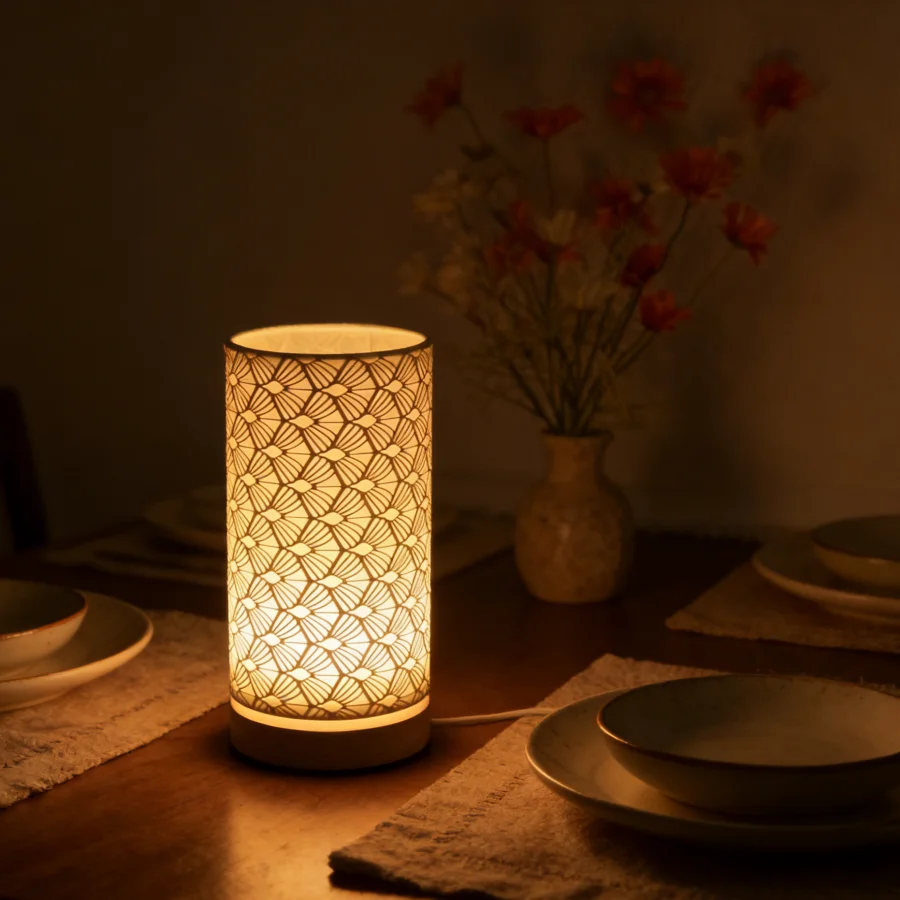 

1PC Minimalist Gold Geometric Table Lamp Wooden Base USB LED Night Light for Bedroom Dorm