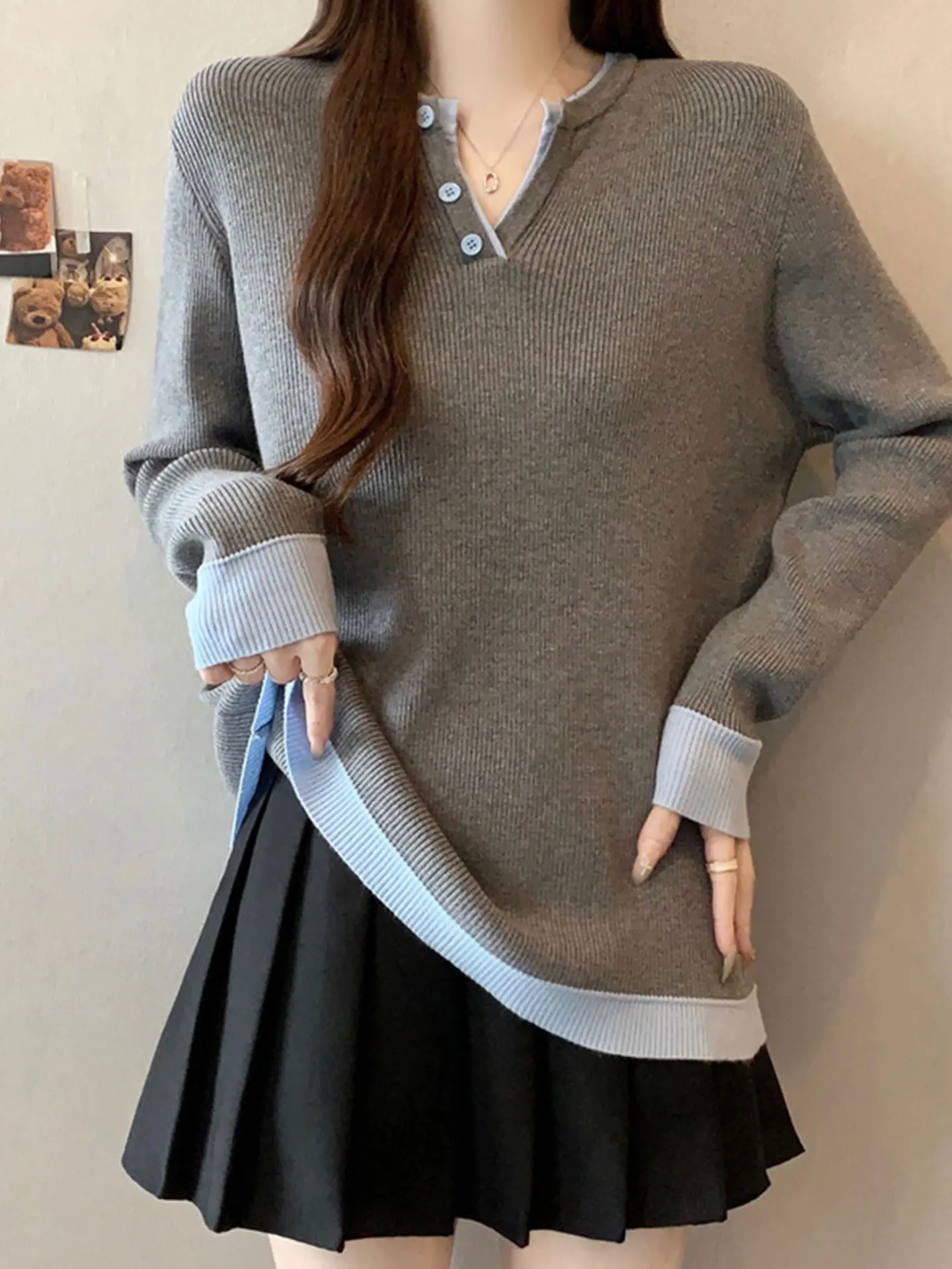 

ay V-Ne Long Sve Knitted Sweater Women's Base Layer Top plus Size Casual Sle Autumn Winter Faion plus Size Clothes
