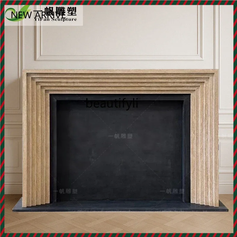 

KK32 Marble fireplace French retro American silent wind natural travertine fireplace living room medieval