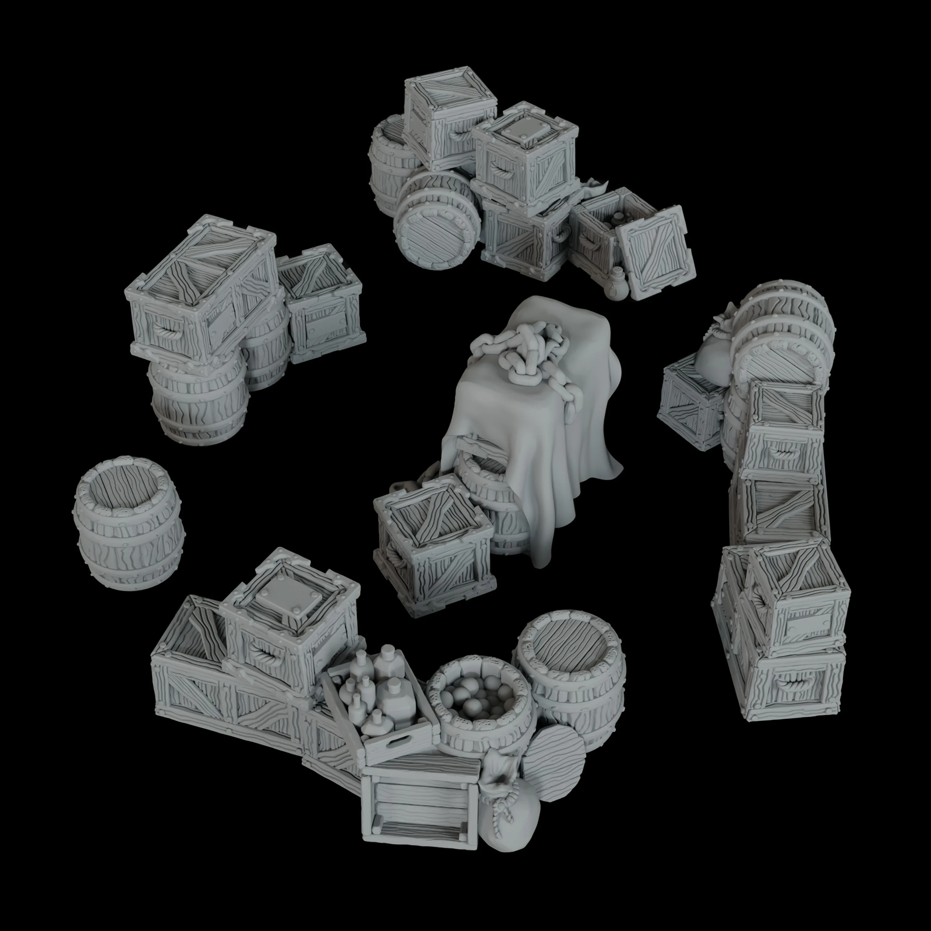 RPG Terrain Accessories, RPG Miniature Cargo Stack Crates & Barrels Set, Perfect for Dockside, Warehouse or Cargo Yard Scenes view 5