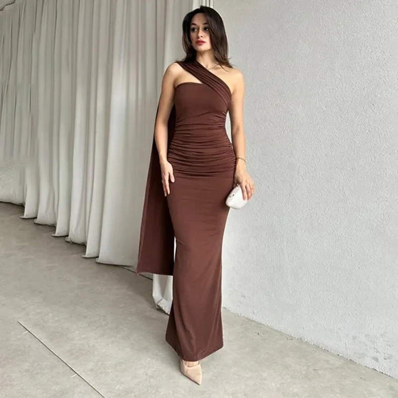 

2026 Spring New Womens Fashion Elegant Solid Color Sleeveless Asymmetric Neck Backless Side Slit Dress