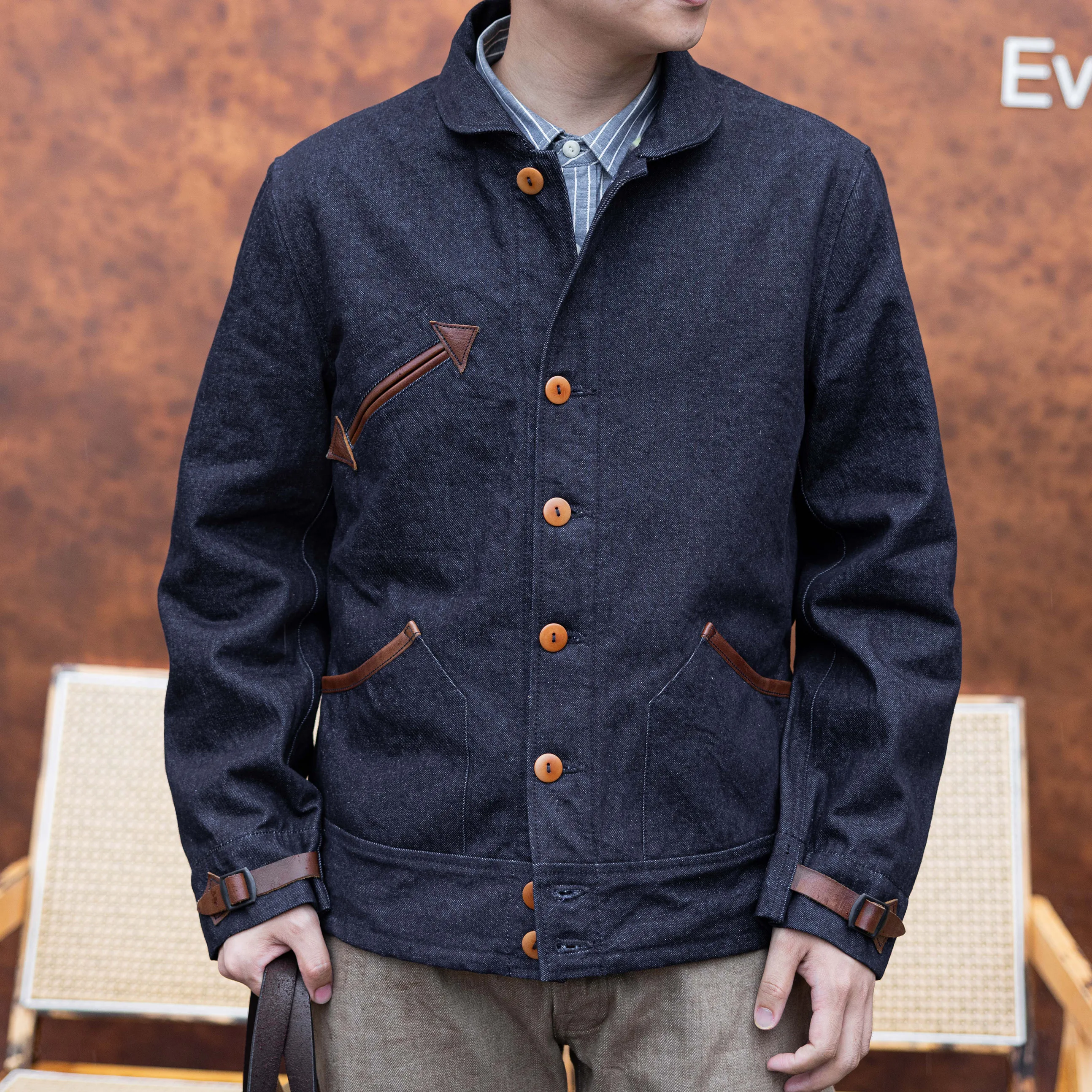 

MF-0003 Big Size 12oz High Quality Cotton Denim Jacket 50% Troy Mills Blanket Wool Lining Stylish Railroad Contractoers Coat