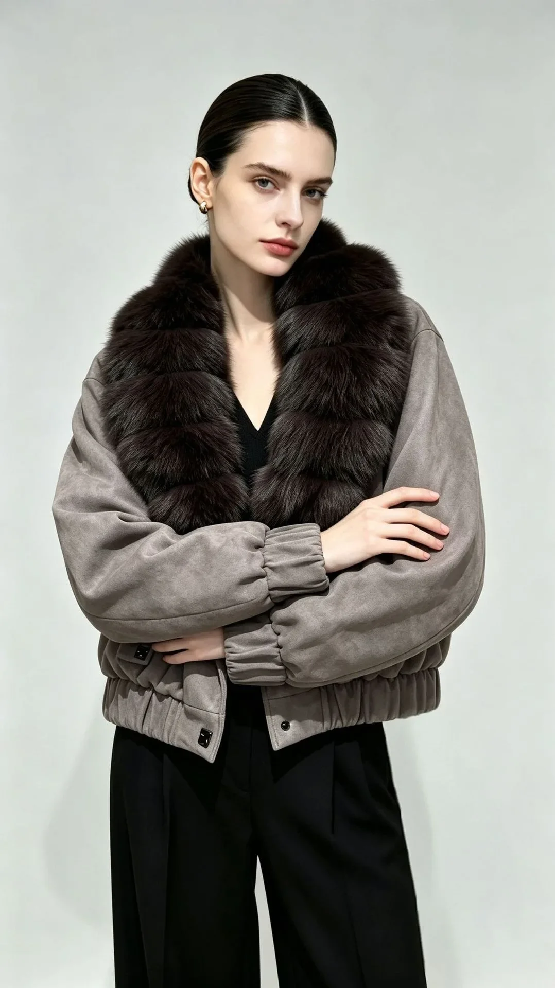 OFTBUY Cropped Elastic Cuff Duck Down Coat Vintage Outerwear New Real Fox Fur Collar Coat Women Button Puffer Jacket Female