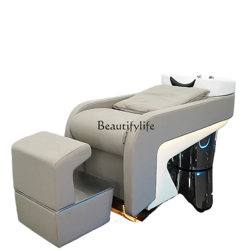 

01LED ambient light semi-reclining shampoo bed deepening ceramic basin rubber pillow rinsing bed