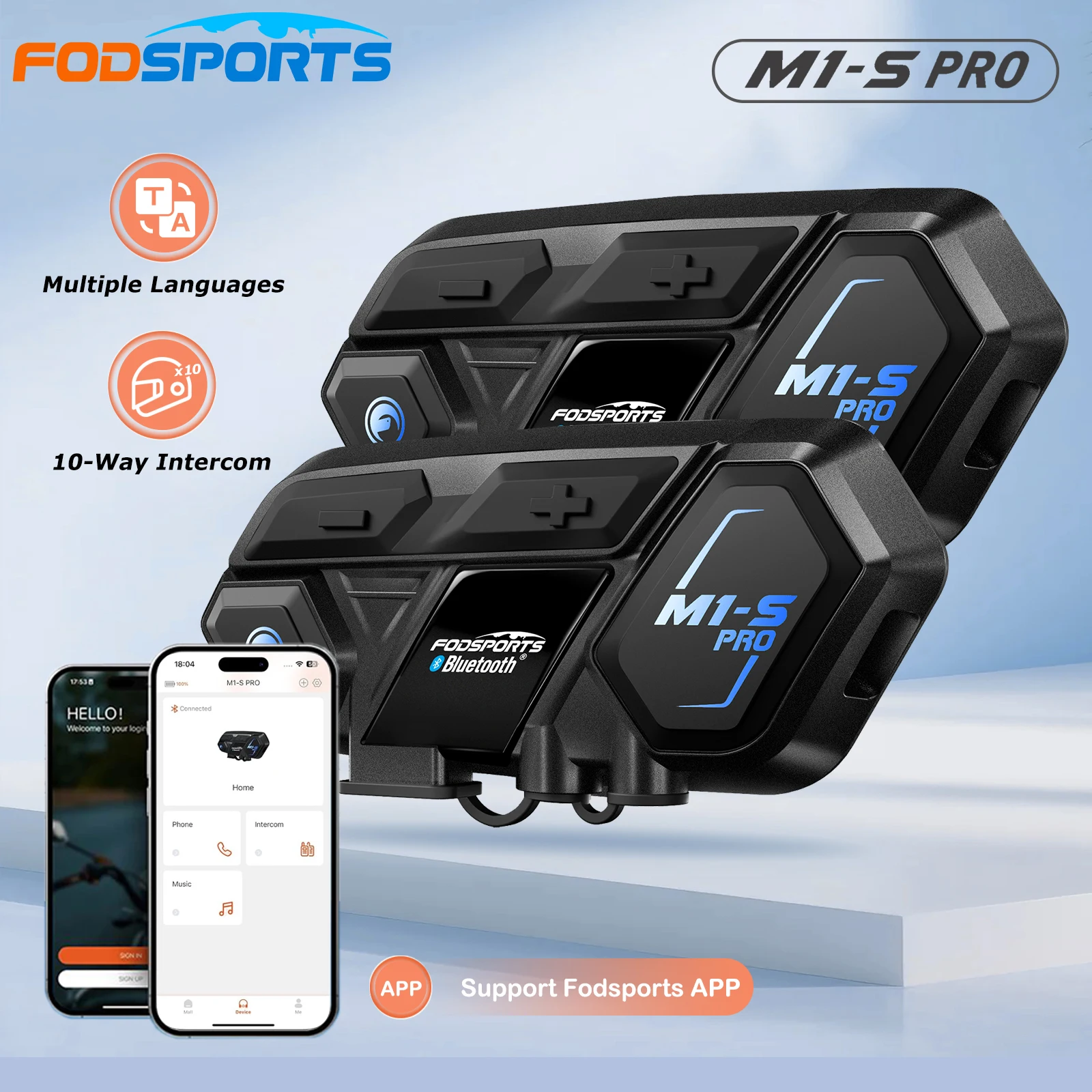 Casque Bluetooth pour moto Fodsports, interphone pour 10 motards, M1-S Pro, interphone sans fil, connexion APP