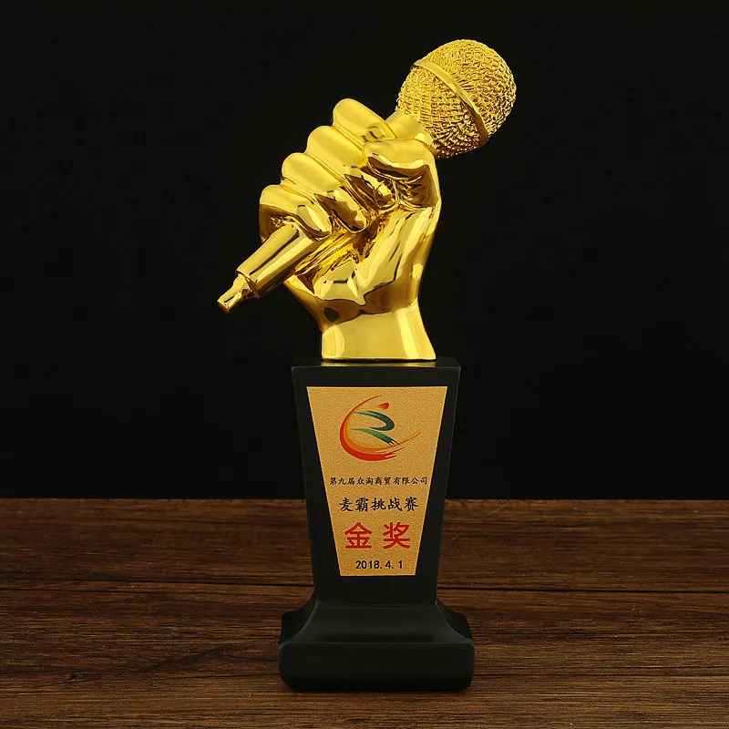 Imagem -03 - Golden Microphone Trophy Good Voice Trophy Music Award Cup Canto Competição